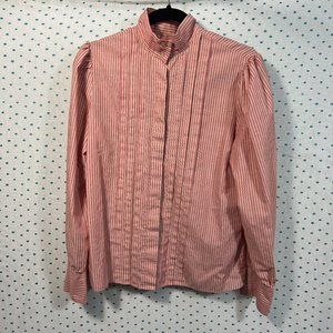 Chaus Vintage Cream & Red Striped Collarless Long Sleeve Button Up Blouse